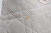 Authentic Christian Dior Lady Dior Lamb Skin Cannage Hand Bag White CD 6152J