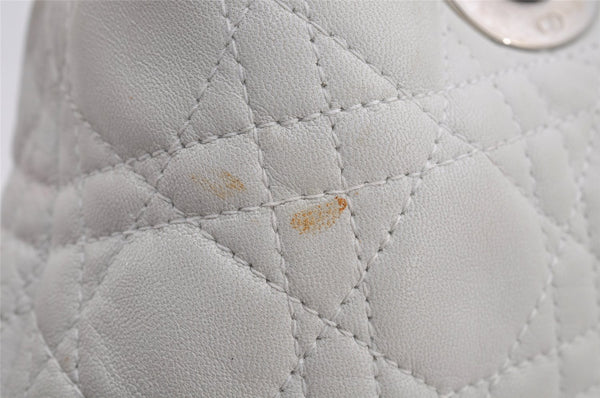 Authentic Christian Dior Lady Dior Lamb Skin Cannage Hand Bag White CD 6152J