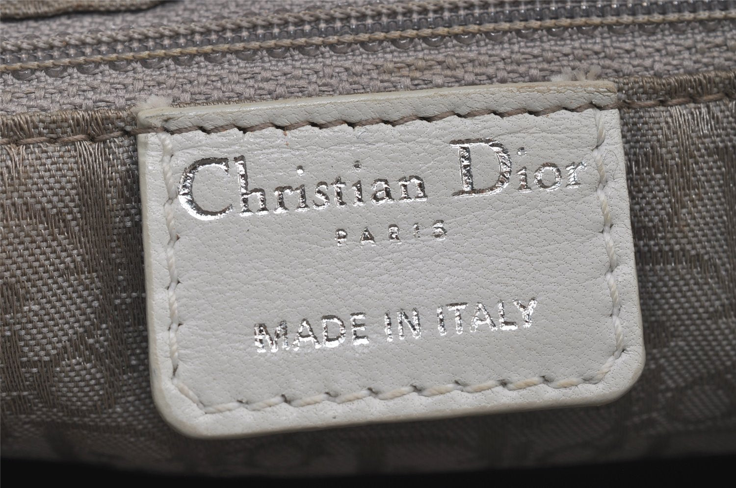 Authentic Christian Dior Lady Dior Lamb Skin Cannage Hand Bag White CD 6152J