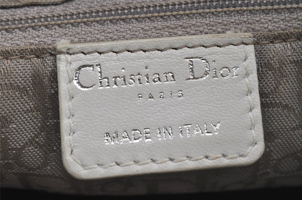 Authentic Christian Dior Lady Dior Lamb Skin Cannage Hand Bag White CD 6152J