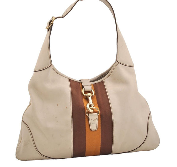 Authentic GUCCI Sherry Line Shoulder Bag Purse Leather 153029 White 6153J