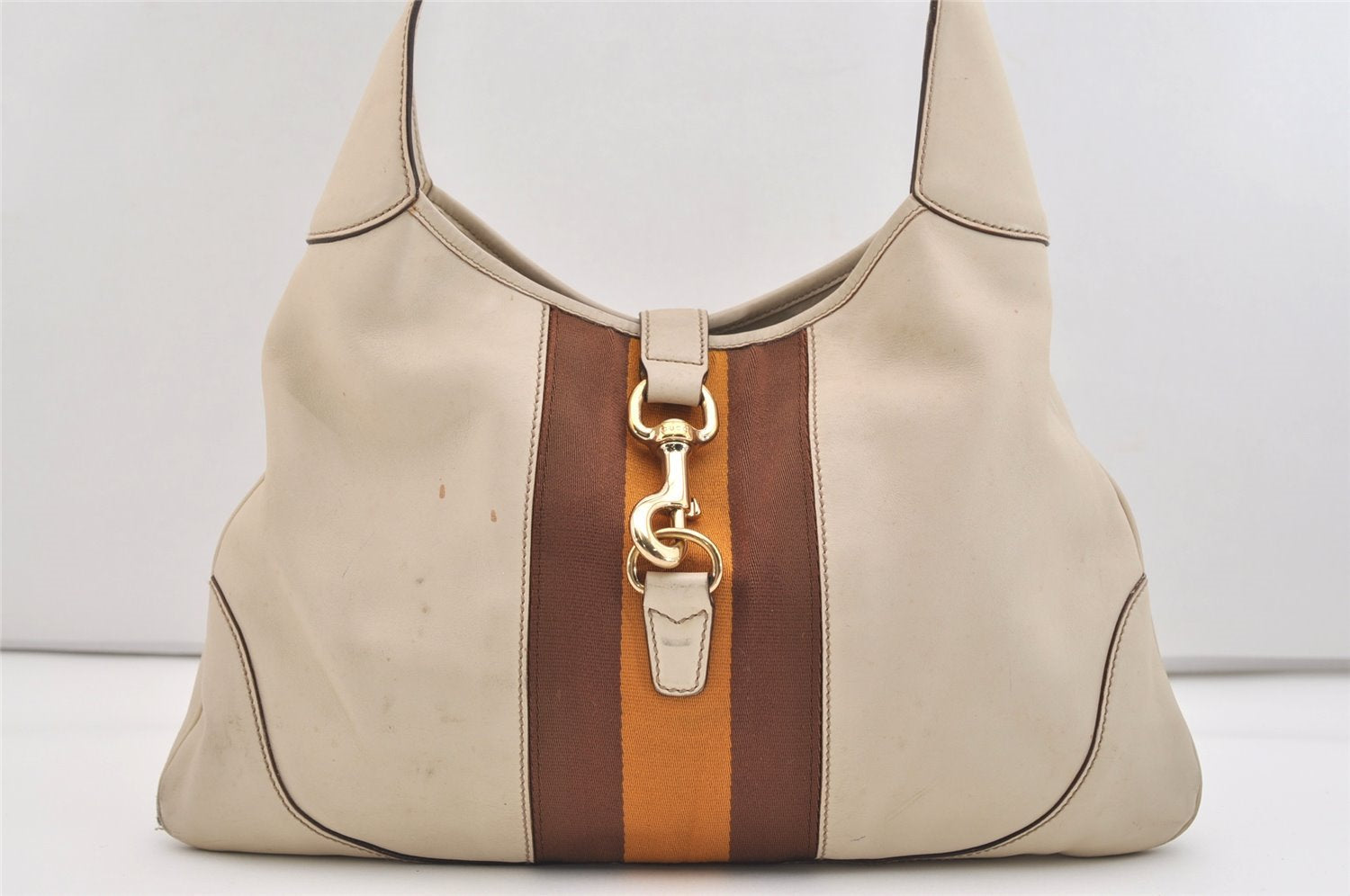 Authentic GUCCI Sherry Line Shoulder Bag Purse Leather 153029 White 6153J
