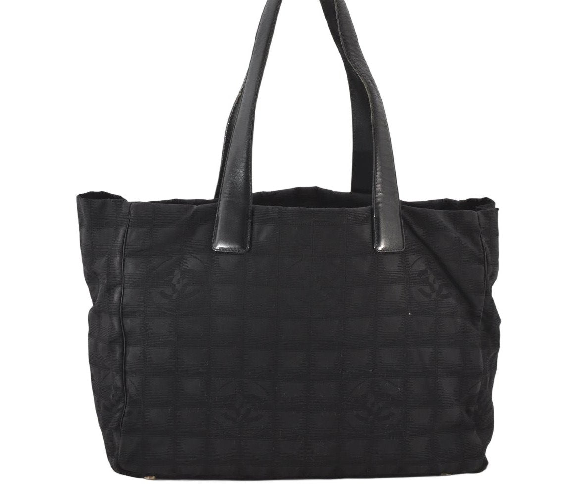 Authentic CHANEL New Travel Line Tote Bag Nylon Leather Black Junk 6156K