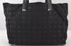 Authentic CHANEL New Travel Line Tote Bag Nylon Leather Black Junk 6156K