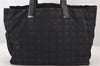 Authentic CHANEL New Travel Line Tote Bag Nylon Leather Black Junk 6156K