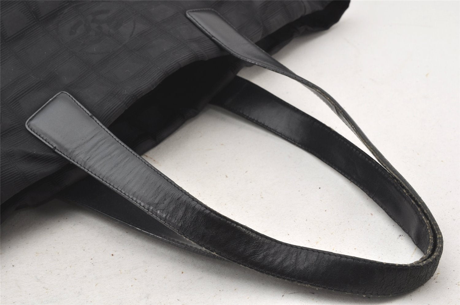 Authentic CHANEL New Travel Line Tote Bag Nylon Leather Black Junk 6156K