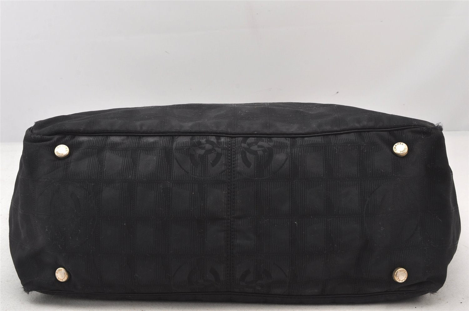 Authentic CHANEL New Travel Line Tote Bag Nylon Leather Black Junk 6156K