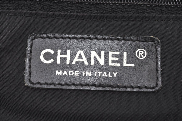 Authentic CHANEL New Travel Line Tote Bag Nylon Leather Black Junk 6156K