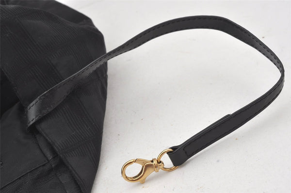 Authentic CHANEL New Travel Line Tote Bag Nylon Leather Black Junk 6156K