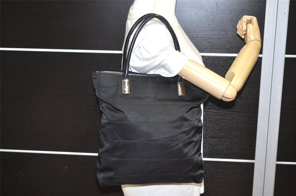 Authentic GUCCI Vintage Hand Tote Bag Nylon Leather Black 6160K