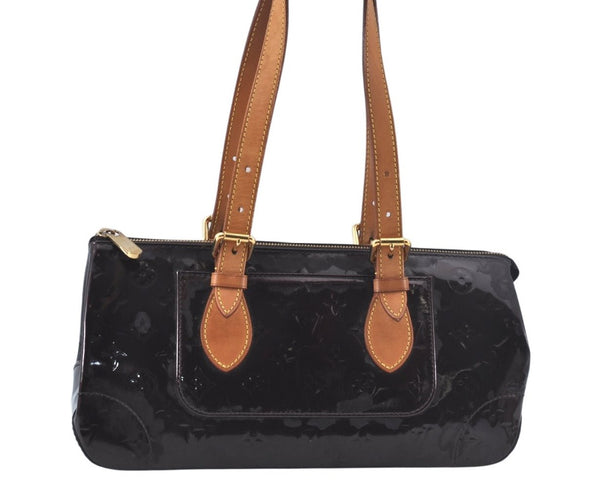 Auth Louis Vuitton Vernis Rose Wood Avenue Shoulder Bag Wine Red M93510 LV 6161J