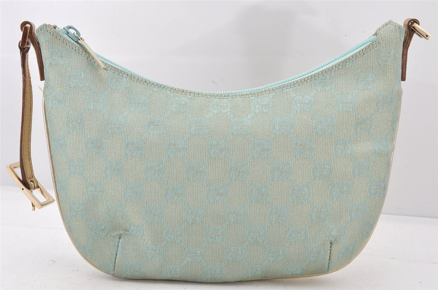 Authentic GUCCI Shoulder Bag GG Canvas Leather 0050813 Light Blue Junk 6161K