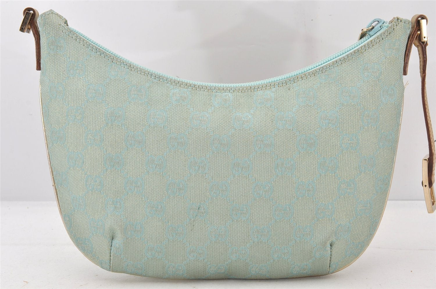 Authentic GUCCI Shoulder Bag GG Canvas Leather 0050813 Light Blue Junk 6161K