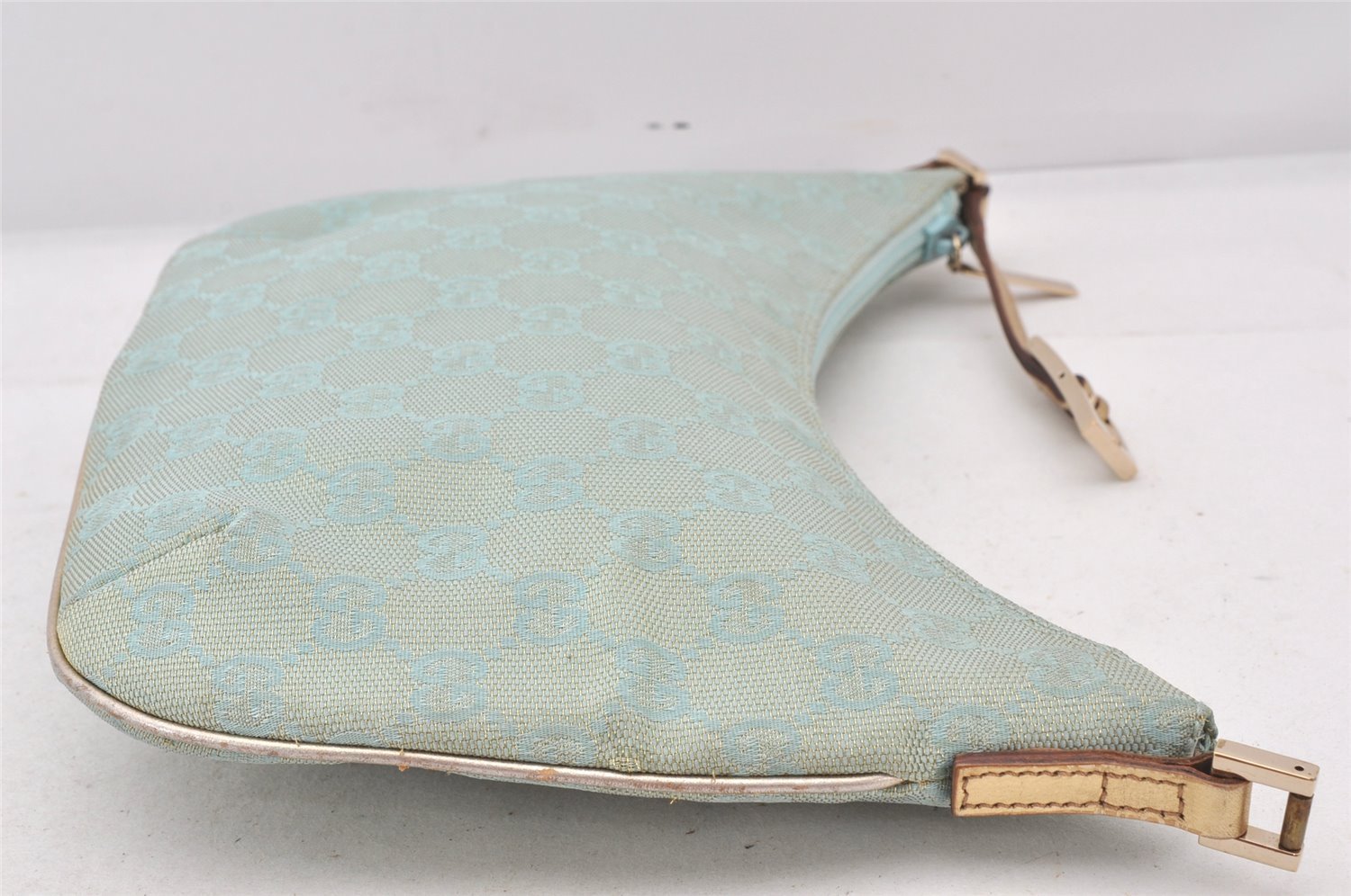 Authentic GUCCI Shoulder Bag GG Canvas Leather 0050813 Light Blue Junk 6161K