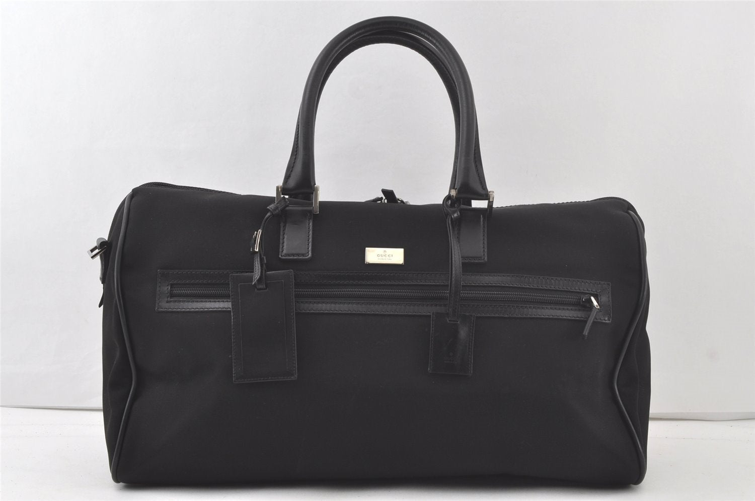 Authentic GUCCI 2Wau Shoulder Boston Bag Canvas Leather 114674 Black 6162K