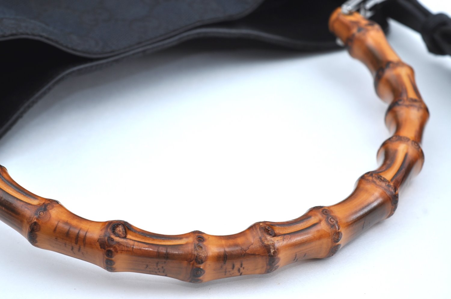 Authentic GUCCI Bamboo 2Way Shoulder Bag GG Canvas Leather 0014095 Black 6164H