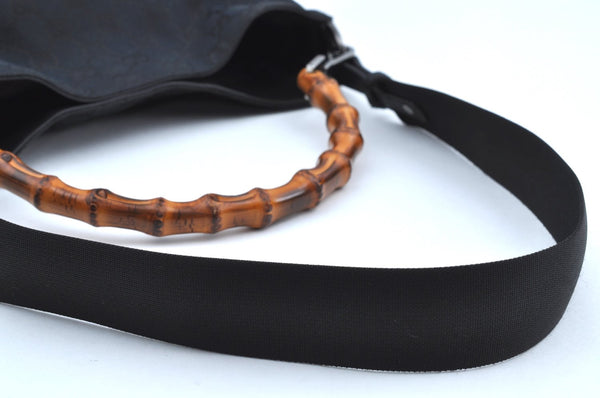 Authentic GUCCI Bamboo 2Way Shoulder Bag GG Canvas Leather 0014095 Black 6164H