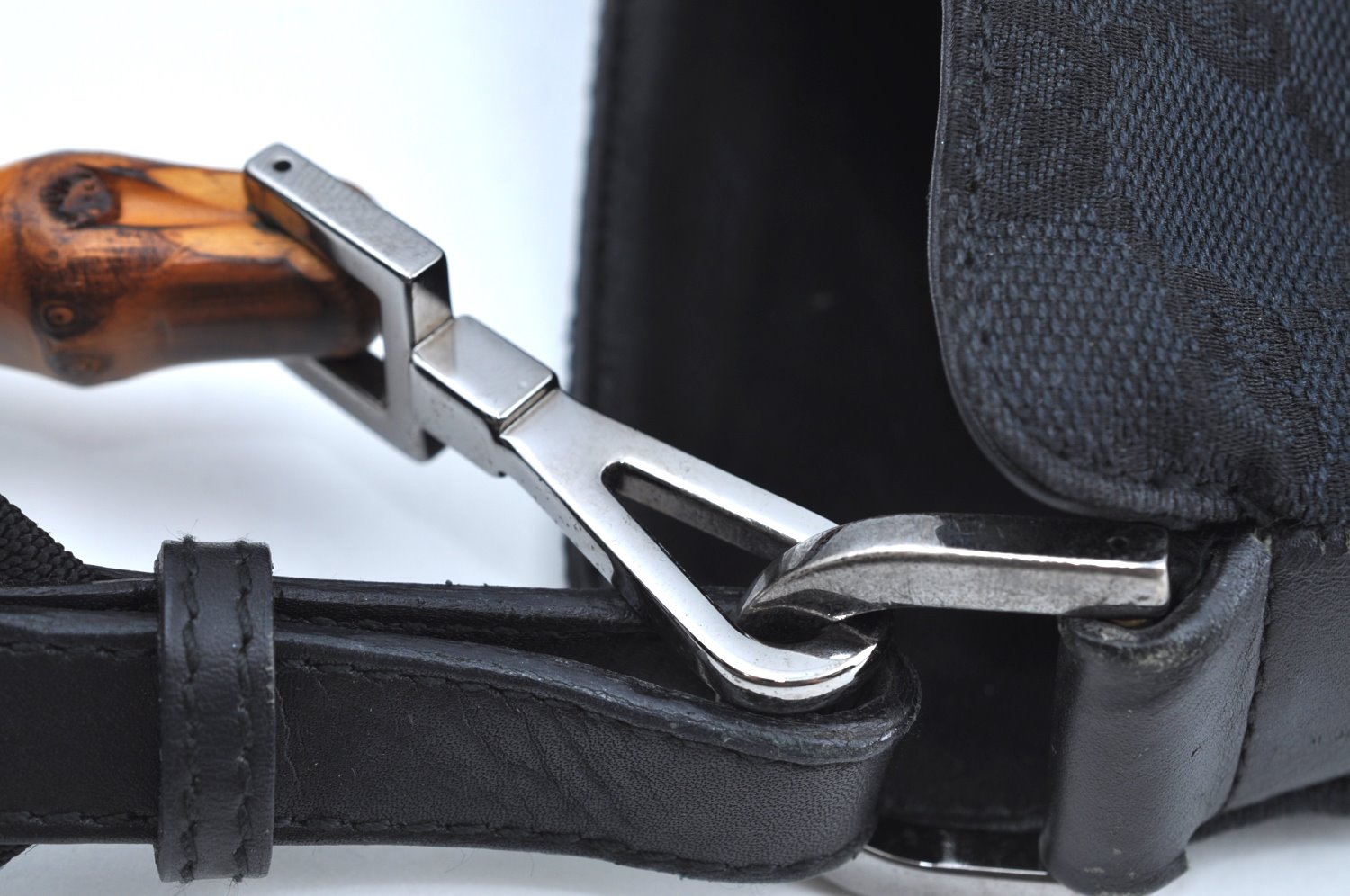 Authentic GUCCI Bamboo 2Way Shoulder Bag GG Canvas Leather 0014095 Black 6164H