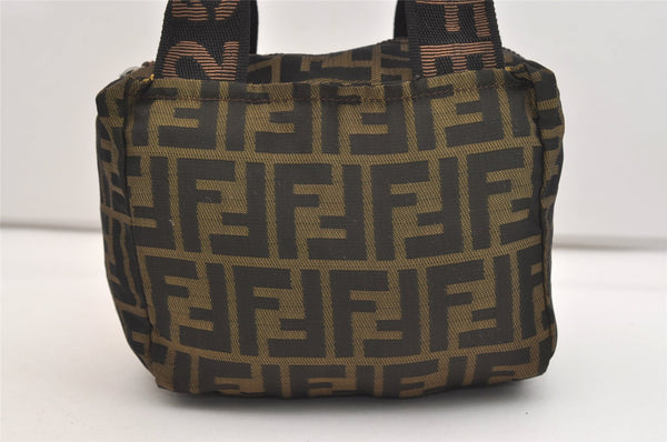 Authentic FENDI Vintage Zucca Hand Bag Purse Nylon Leather Brown 6166J