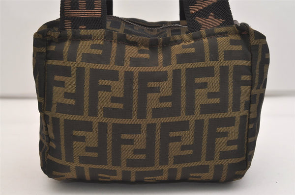 Authentic FENDI Vintage Zucca Hand Bag Purse Nylon Leather Brown 6166J