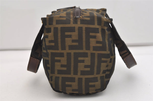 Authentic FENDI Vintage Zucca Hand Bag Purse Nylon Leather Brown 6166J