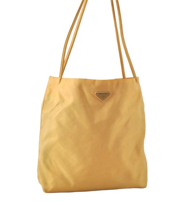 Authentic PRADA Vintage Nylon Tessuto Shoulder Tote Bag Yellow 6166K