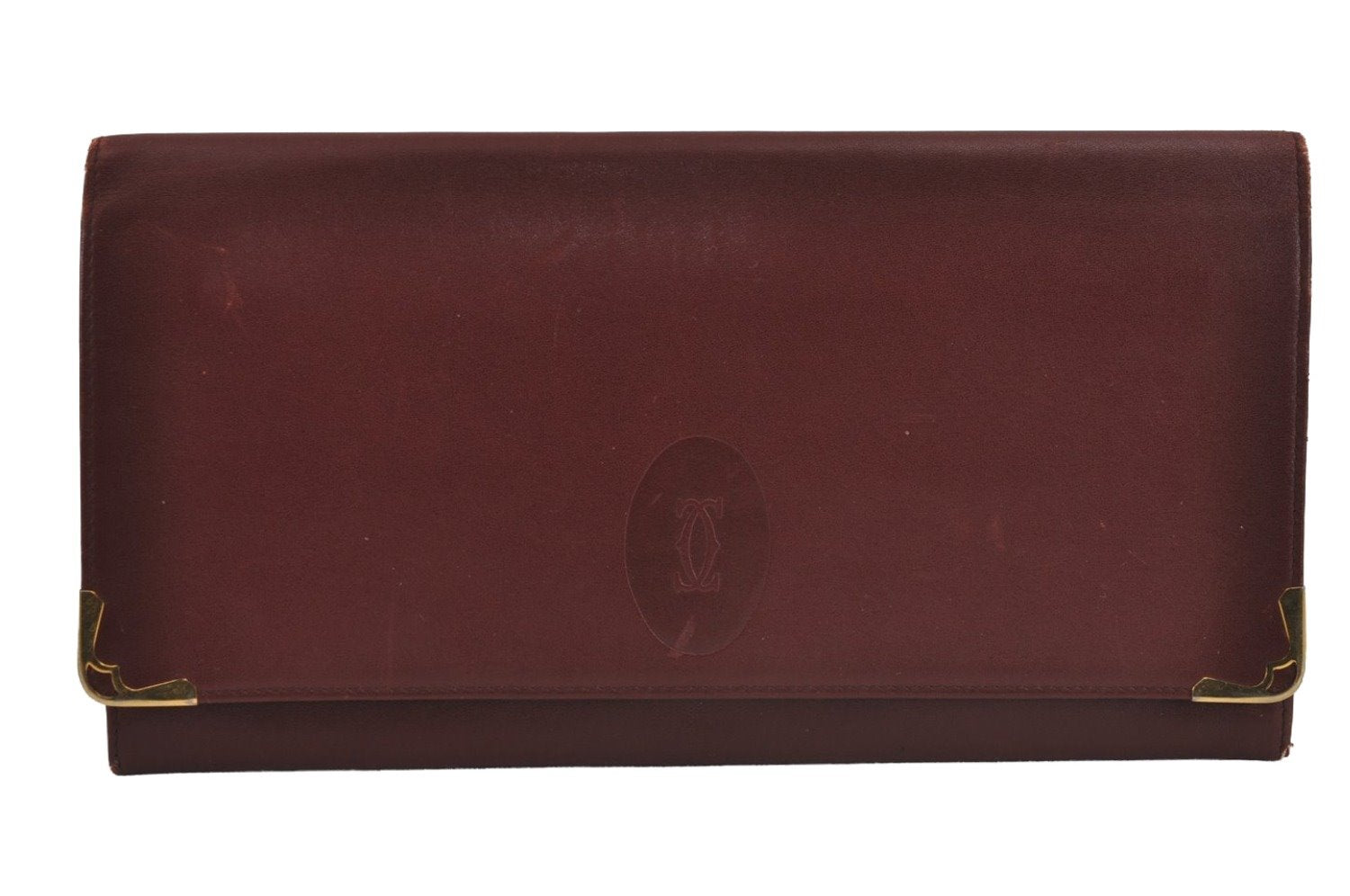 Authentic Cartier Must de Cartier Clutch Hand Bag Leather Bordeaux Red 6168J