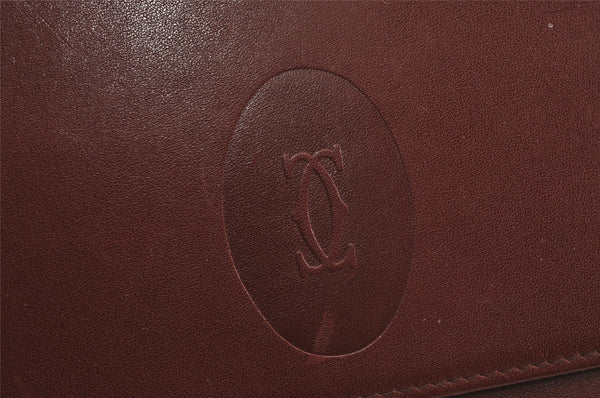 Authentic Cartier Must de Cartier Clutch Hand Bag Leather Bordeaux Red 6168J