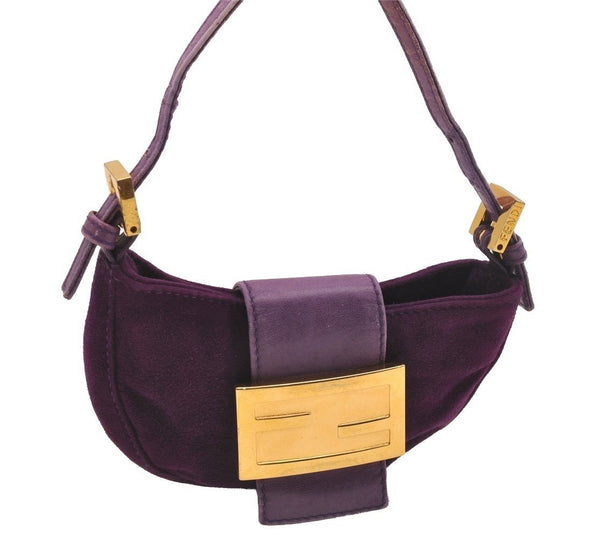 Authentic FENDI Vintage Hand Pouch Purse Suede Leather Purple 6169J