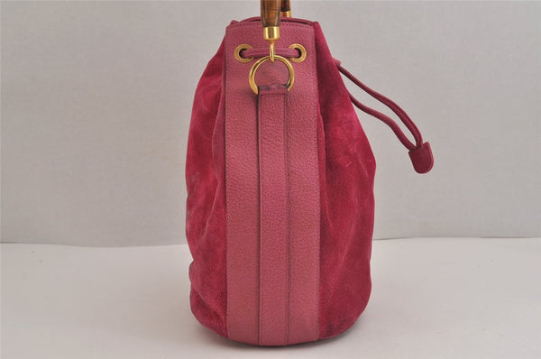 Authentic GUCCI Bamboo 2Way Hand Drawstring Bag Suede Leather Pink 6171J
