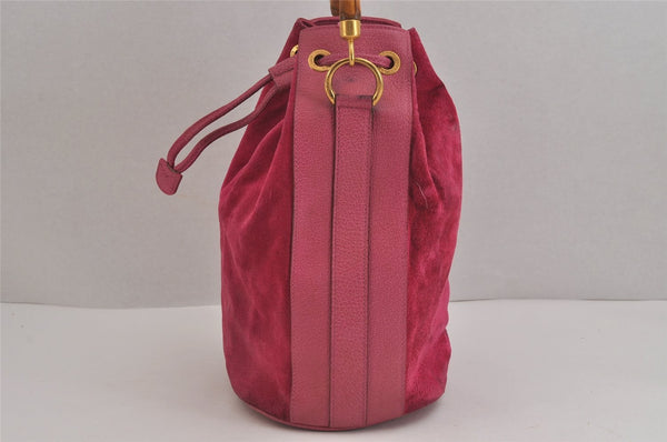 Authentic GUCCI Bamboo 2Way Hand Drawstring Bag Suede Leather Pink 6171J