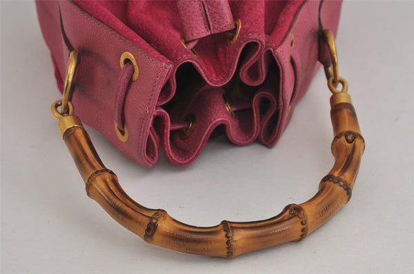 Authentic GUCCI Bamboo 2Way Hand Drawstring Bag Suede Leather Pink 6171J