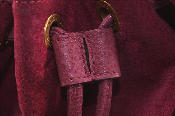 Authentic GUCCI Bamboo 2Way Hand Drawstring Bag Suede Leather Pink 6171J