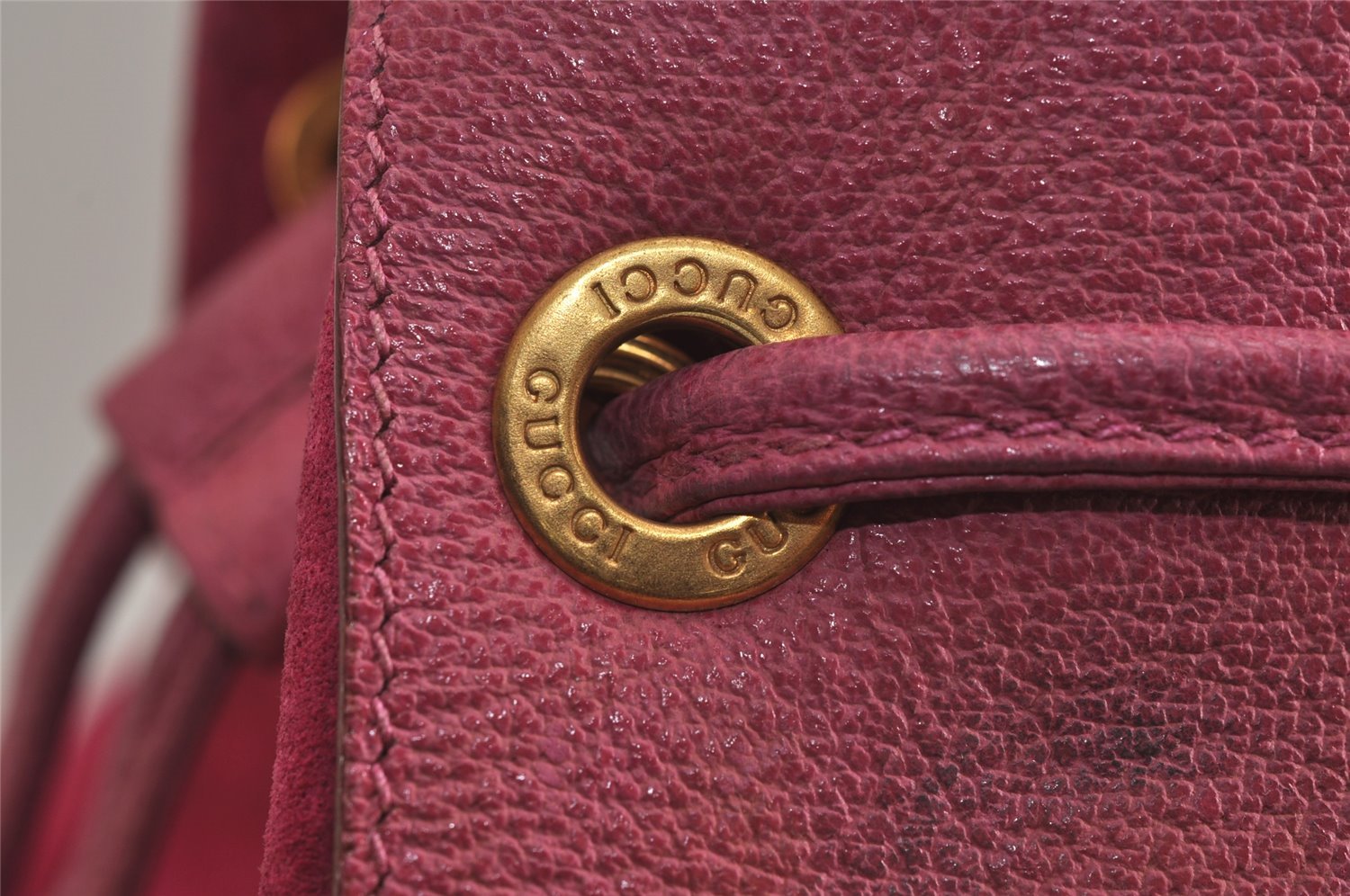 Authentic GUCCI Bamboo 2Way Hand Drawstring Bag Suede Leather Pink 6171J