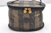 Authentic FENDI Pequin Vanity Case Hand Bag Purse PVC Leather Brown Black 6171K