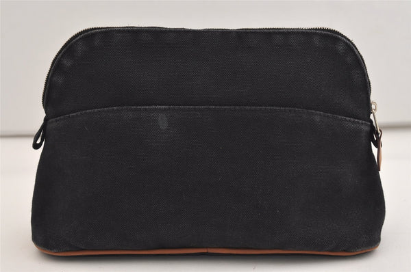 Authentic HERMES Bolide 25 Pouch Cosmetic Canvas Cotton Leather Black 6175J