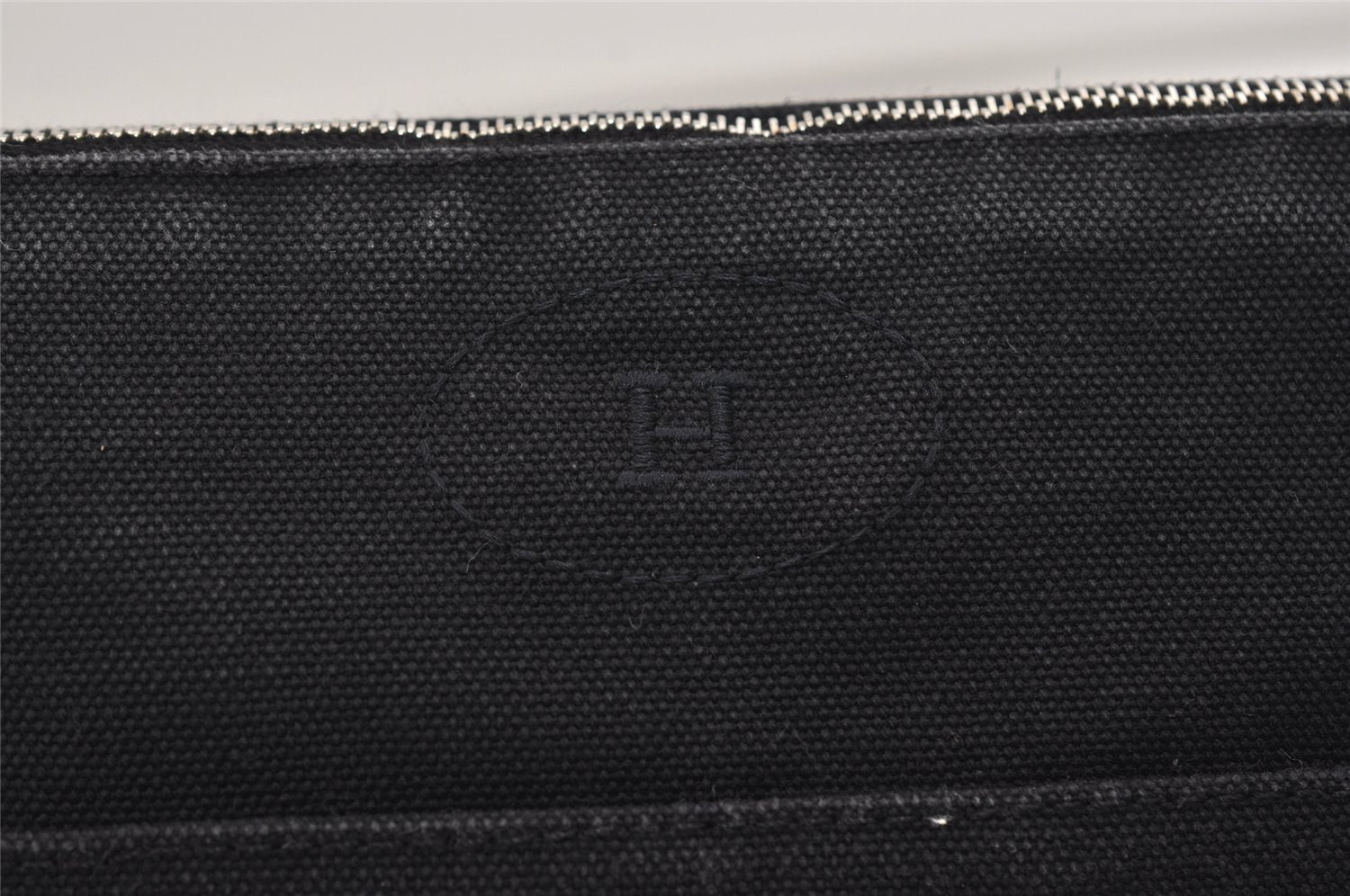 Authentic HERMES Bolide 25 Pouch Cosmetic Canvas Cotton Leather Black 6175J