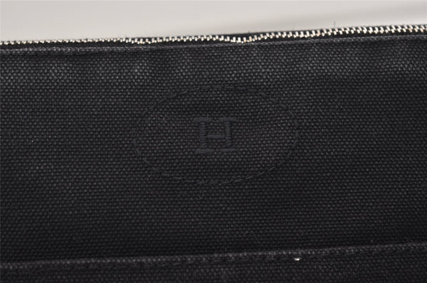 Authentic HERMES Bolide 25 Pouch Cosmetic Canvas Cotton Leather Black 6175J