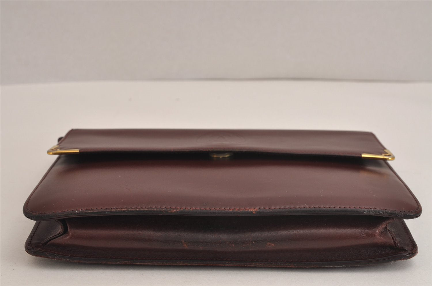 Authentic Cartier Must de Cartier Clutch Hand Bag Leather Bordeaux Red 6176J