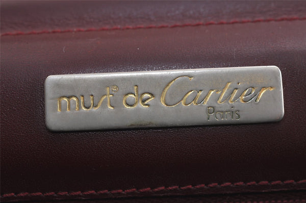 Authentic Cartier Must de Cartier Clutch Hand Bag Leather Bordeaux Red 6176J