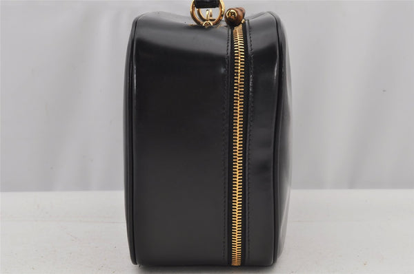 Authentic GUCCI Bamboo 2Way Shoulder Vanity Bag Enamel Black Junk 6179J