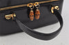 Authentic GUCCI Bamboo 2Way Shoulder Vanity Bag Enamel Black Junk 6179J