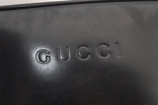 Authentic GUCCI Bamboo 2Way Shoulder Vanity Bag Enamel Black Junk 6179J