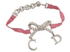 Authentic Christian Dior Ribbon Rinestone Chain Bracelet Silver Tone Pink 6179K