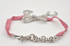 Authentic Christian Dior Ribbon Rinestone Chain Bracelet Silver Tone Pink 6179K