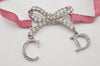 Authentic Christian Dior Ribbon Rinestone Chain Bracelet Silver Tone Pink 6179K