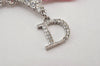 Authentic Christian Dior Ribbon Rinestone Chain Bracelet Silver Tone Pink 6179K