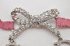 Authentic Christian Dior Ribbon Rinestone Chain Bracelet Silver Tone Pink 6179K