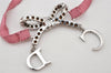 Authentic Christian Dior Ribbon Rinestone Chain Bracelet Silver Tone Pink 6179K