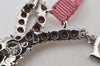 Authentic Christian Dior Ribbon Rinestone Chain Bracelet Silver Tone Pink 6179K